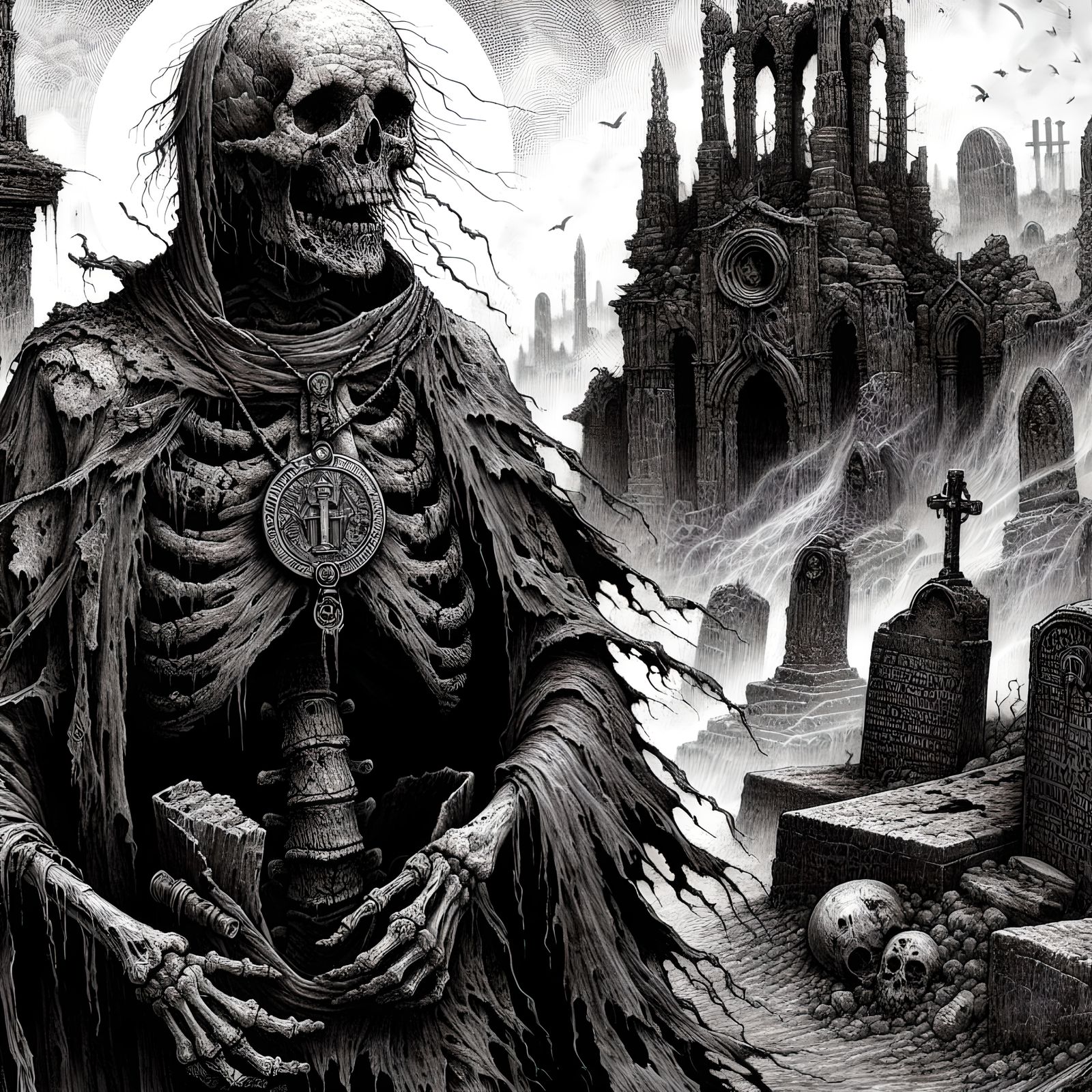 Decayed Skeleton Priest in Ruined Graveyard