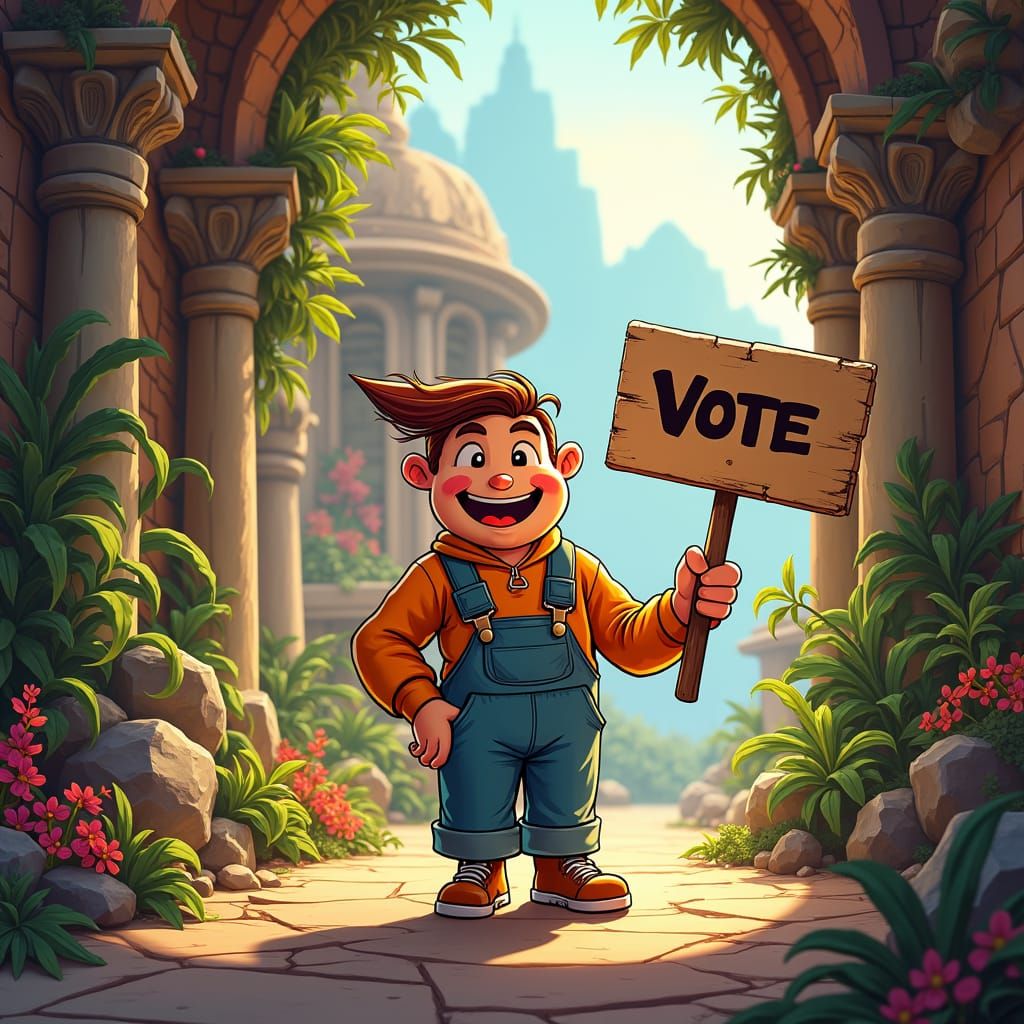 Retro Doodle Character Promotes Voting in Fantasy Setting