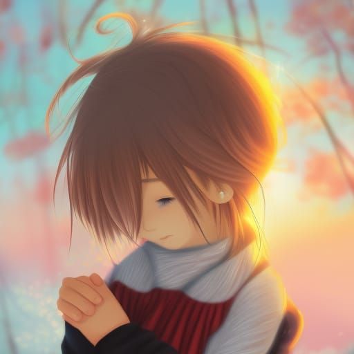 Anime Style: Winter Sunrise with Six-Year-Old