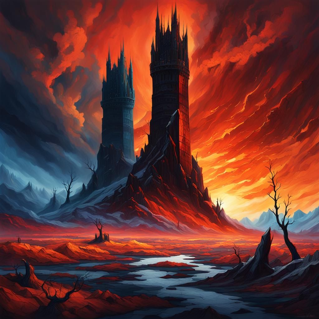 Ethereal Crimson Hellscape with Ebony Spires