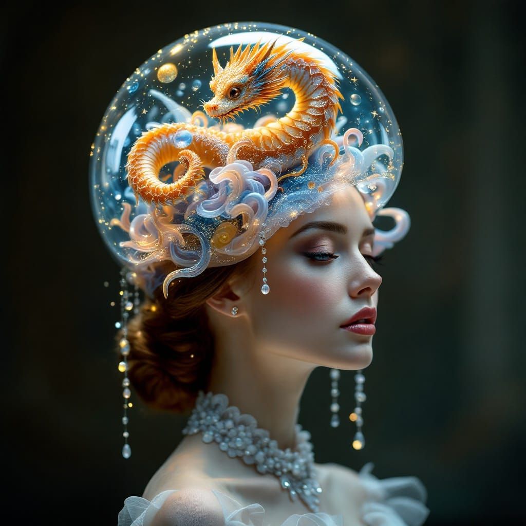 Woman's Dragon Bubble Fascinator Hat in Maximalist Style