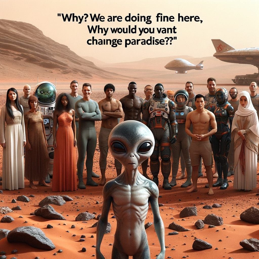 Humans on Mars Encounter Inquisitive Alien