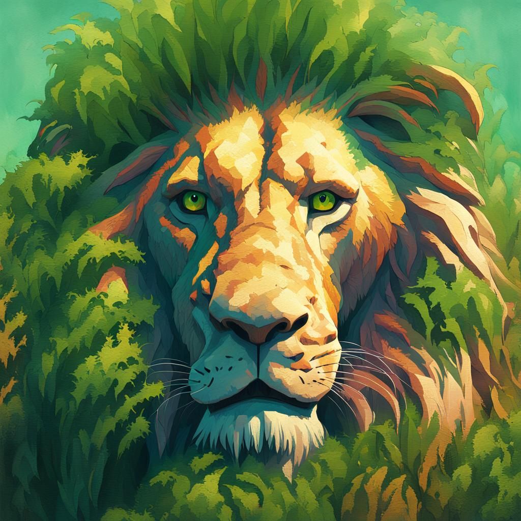 Majestic Lion on Stone Pedestal: Digital Concept Art
