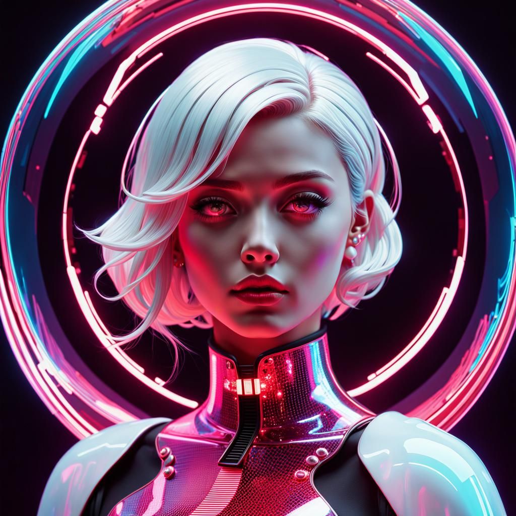 Luminescent Slime Girl in Holographic Light, Glitch Art