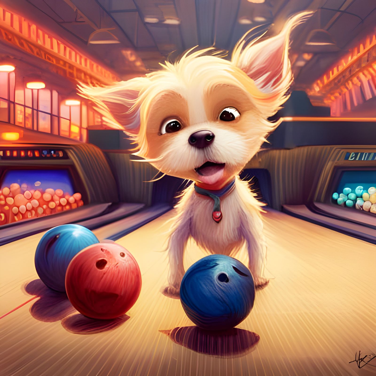 Adorable Dog Bowls in Pixar-Style Bowling Alley
