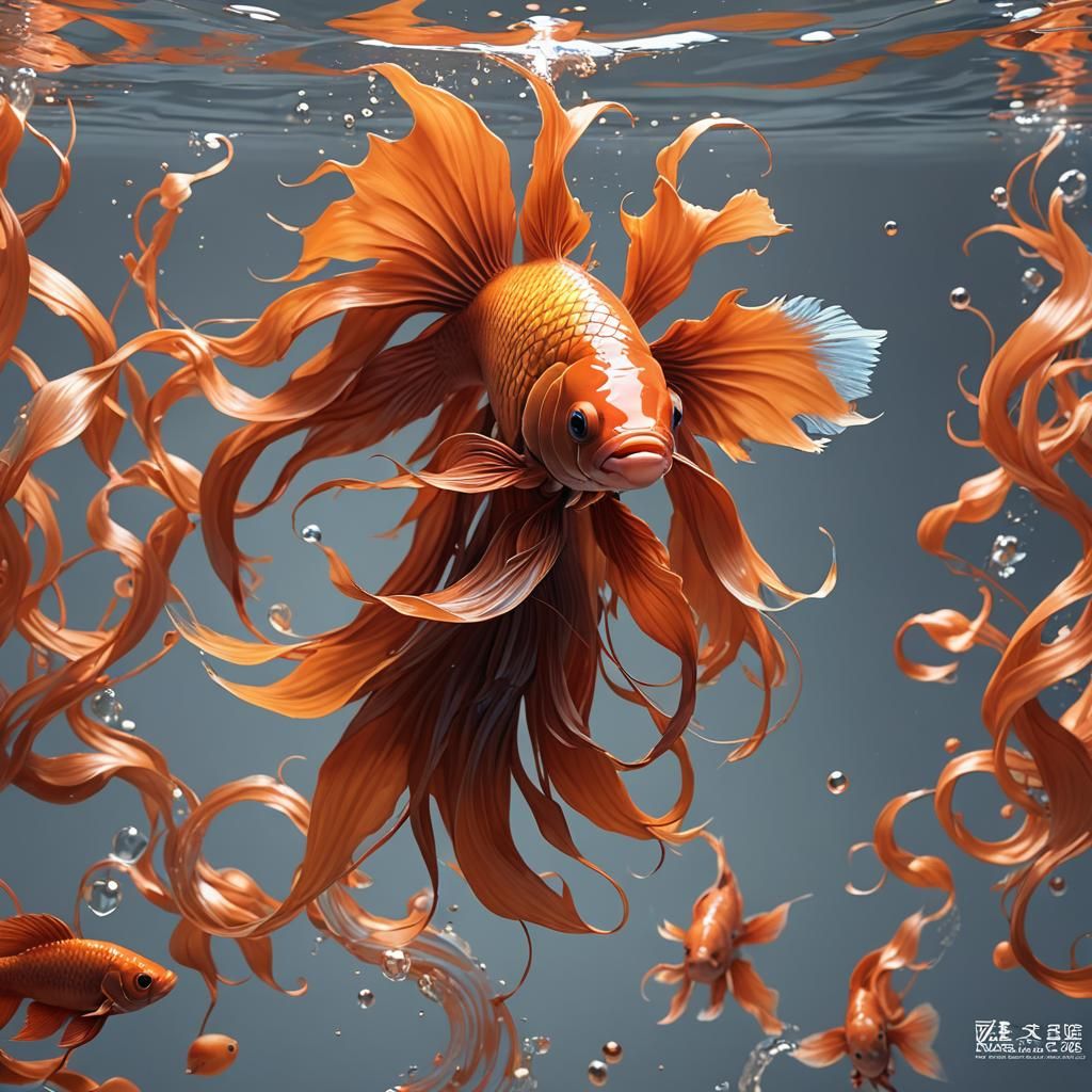 Orange Betta Fish in 3D Anime Style
