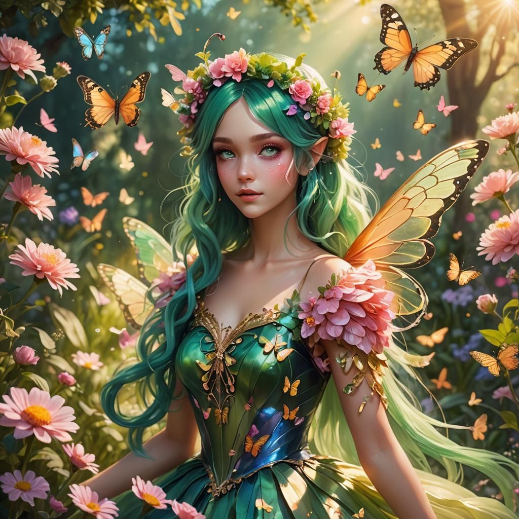 Fantasy Fairy in Vibrant Garden, Unreal Engine Art