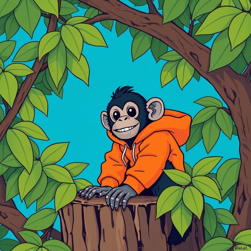 Playful Monkey in Hoodie, Pop Surrealism Style