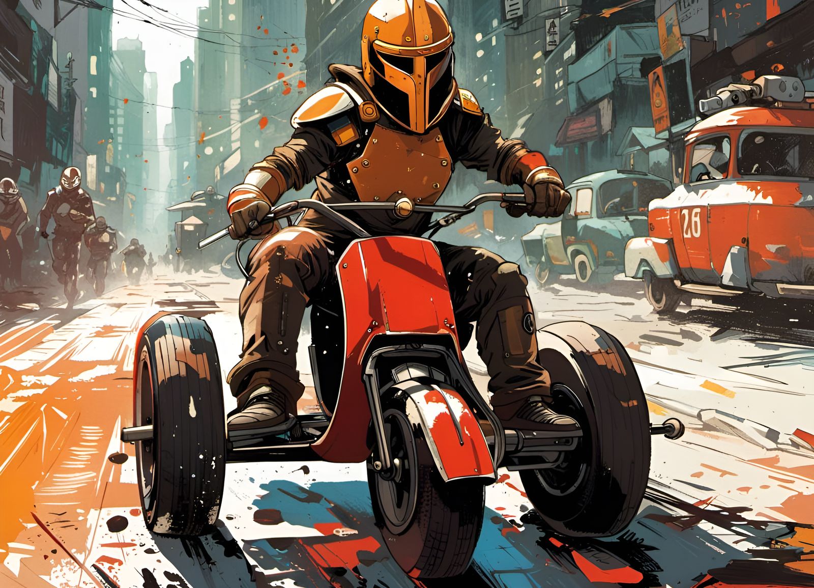 Spartan Warrior on Tricycle: Polychromatic Digital Art