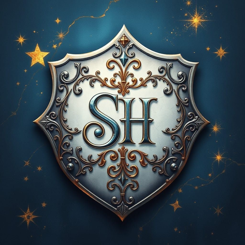 Vintage-Inspired Fantasy Logo with Delicate Shield and Ornat...