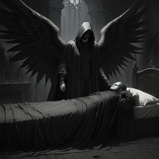 Thanatos with Wings Near Dying Man, Dark Art