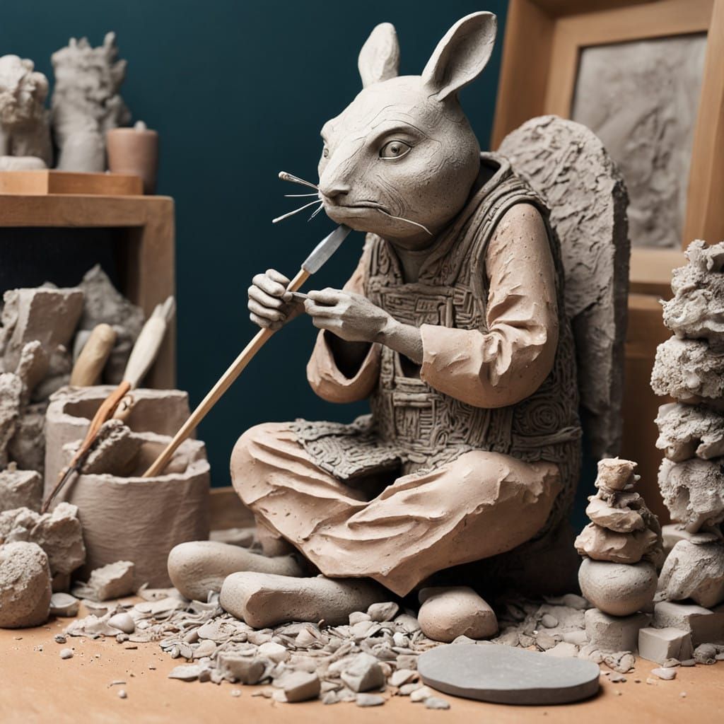 Whimsical Terracotta Figure in Contemplative Stance