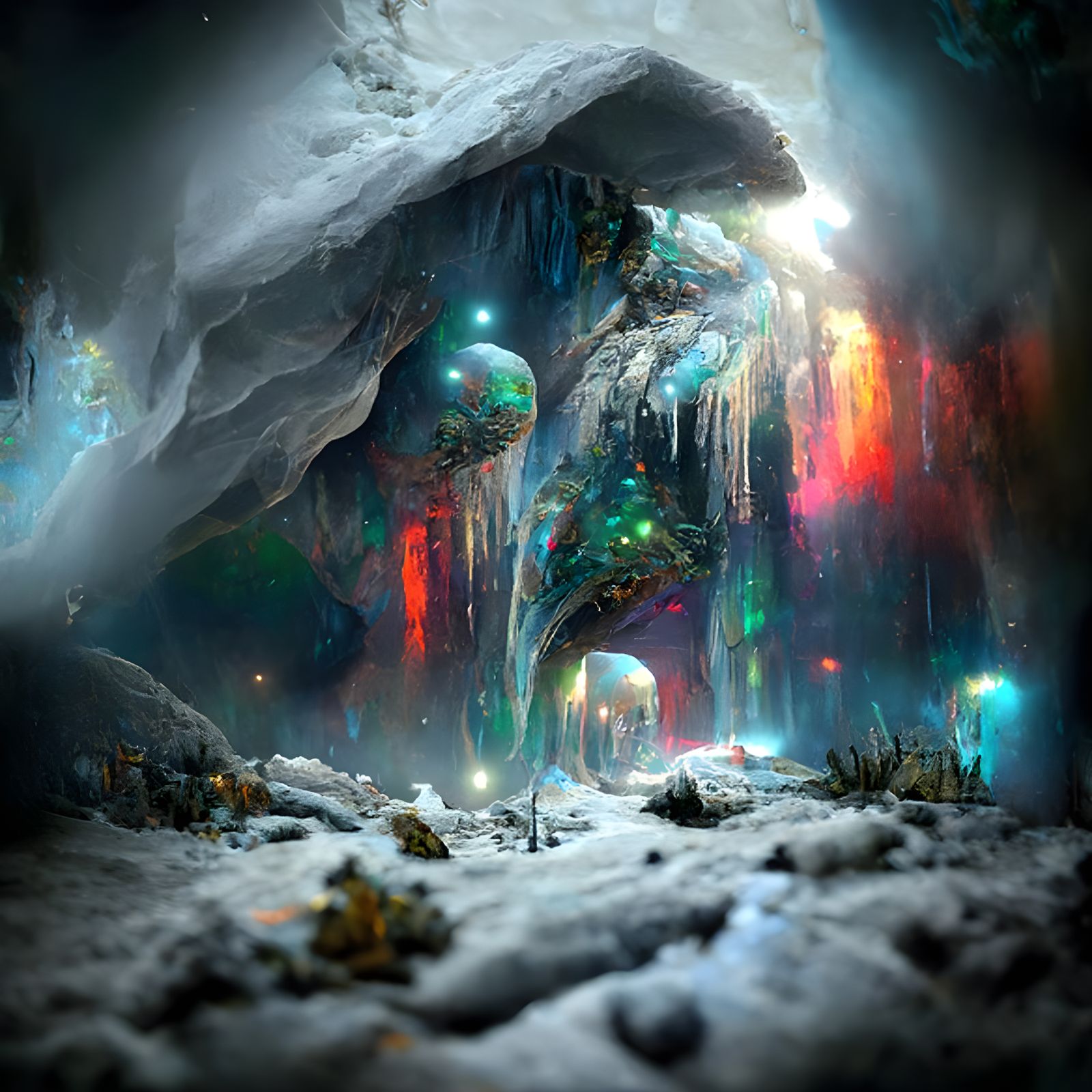 Glowing Alien Winter Landscape in Cave