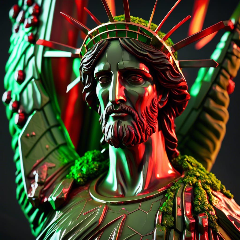 Christ the Redeemer in Ruby Lava Splash: 3D Render