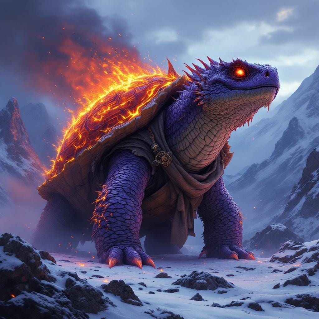 Lava Volcano Dragon Tortoise on Snowy Mountain