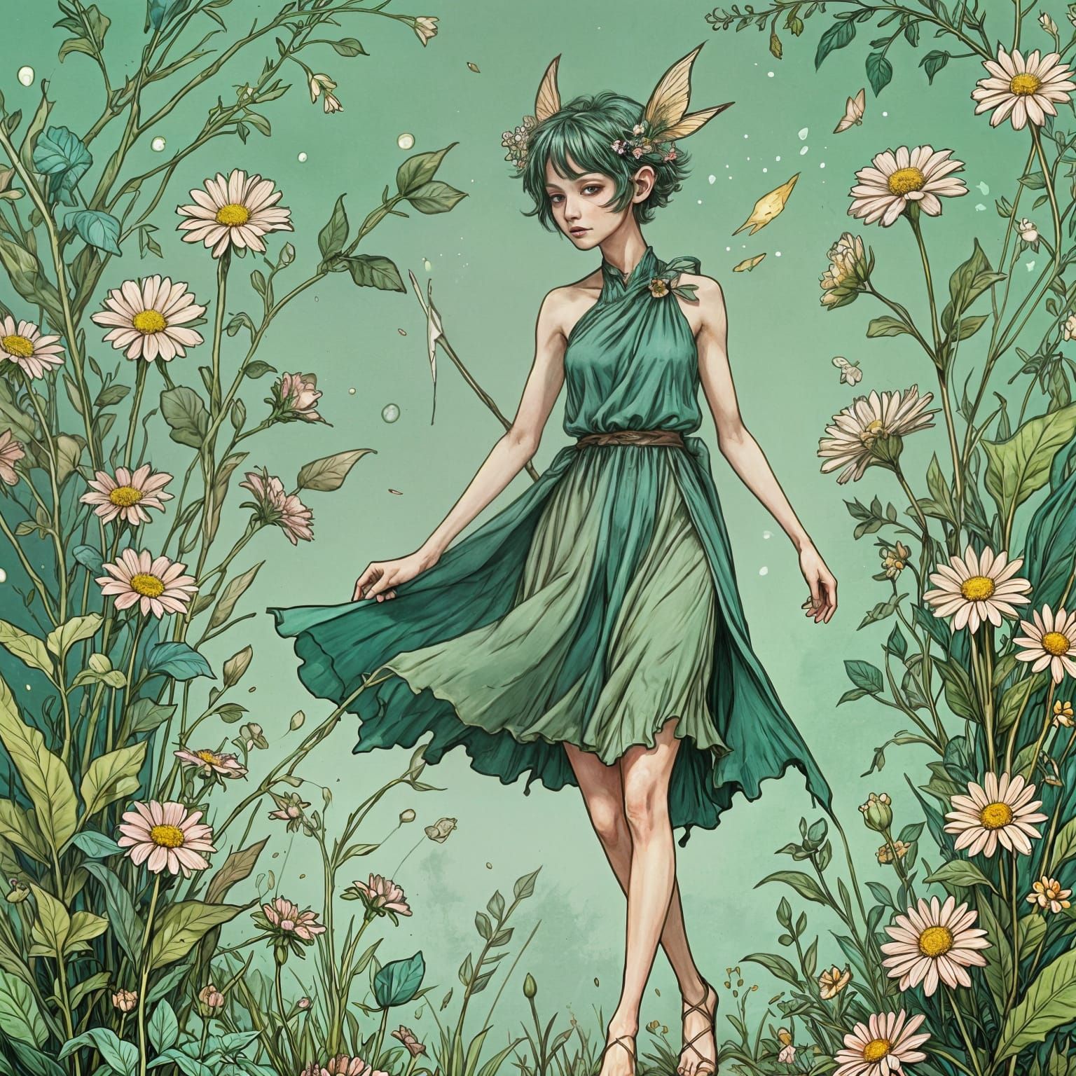 Fae Warrior in Oversized Flower Field