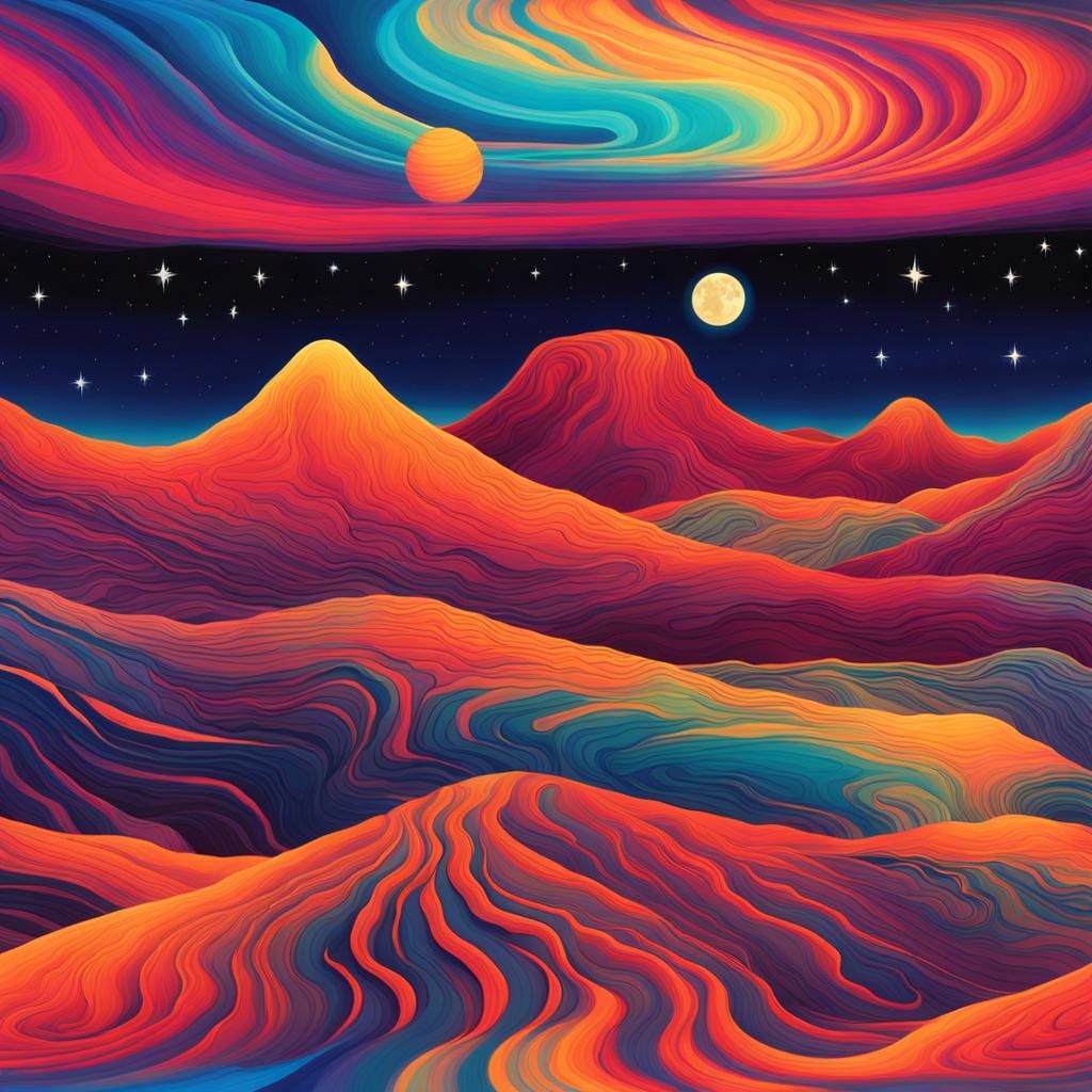 Psychedelic Desert Dreamscape Under Cosmic Sky