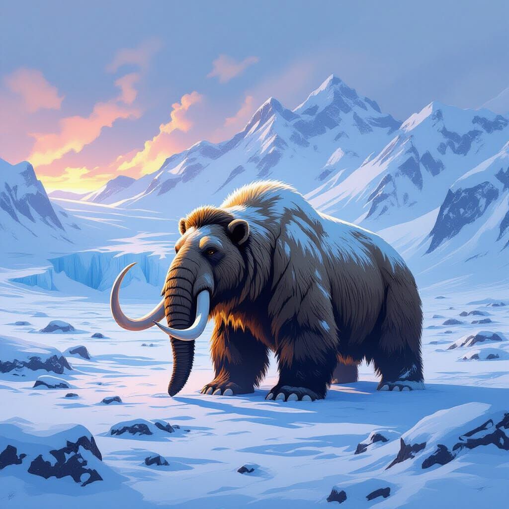 Mammoth in Frozen Tundra, Dramatic Lighting