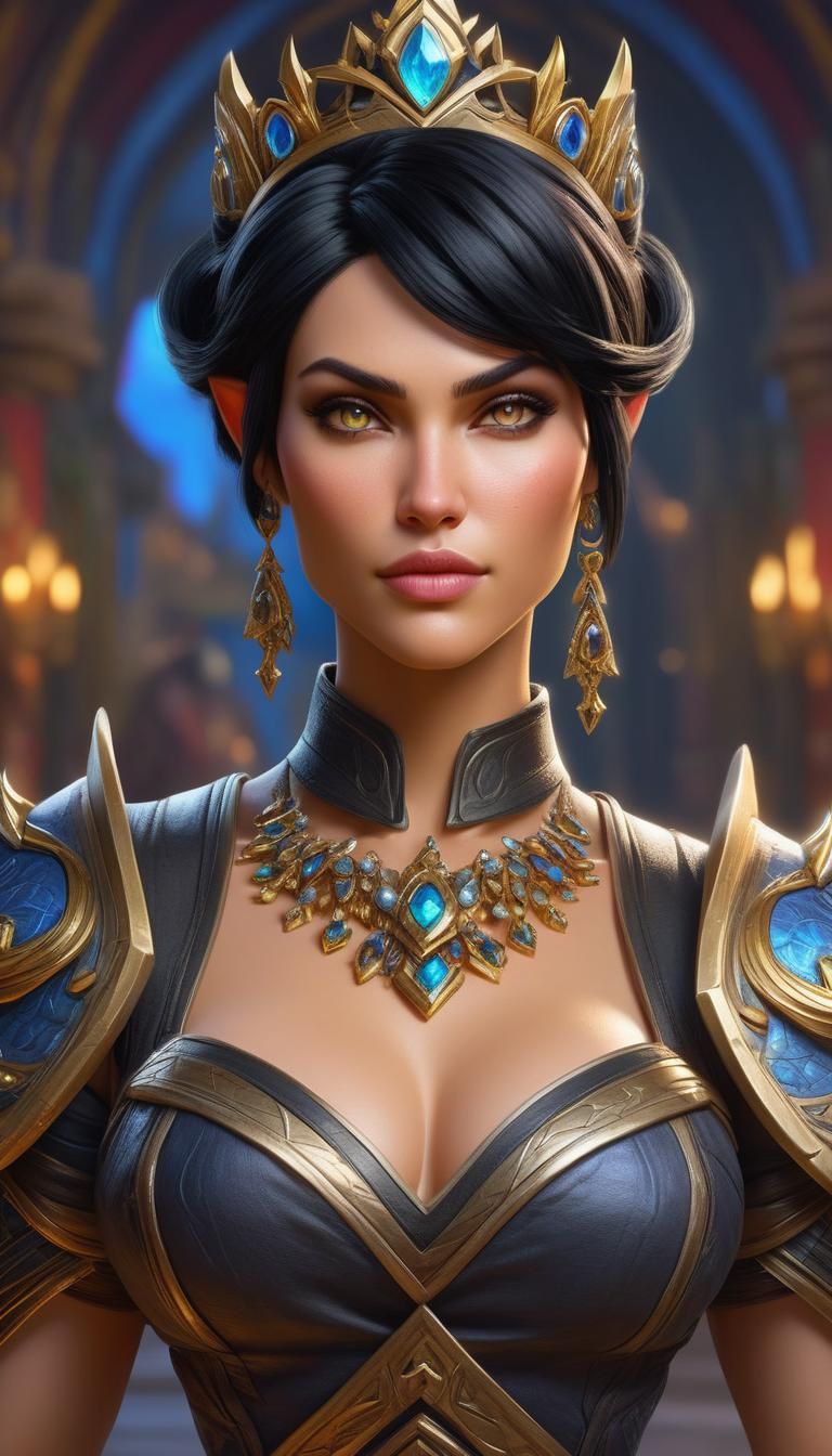 Gorgeous Woman with Pixie Cut in Hyperrealistic Warcraft Sty...