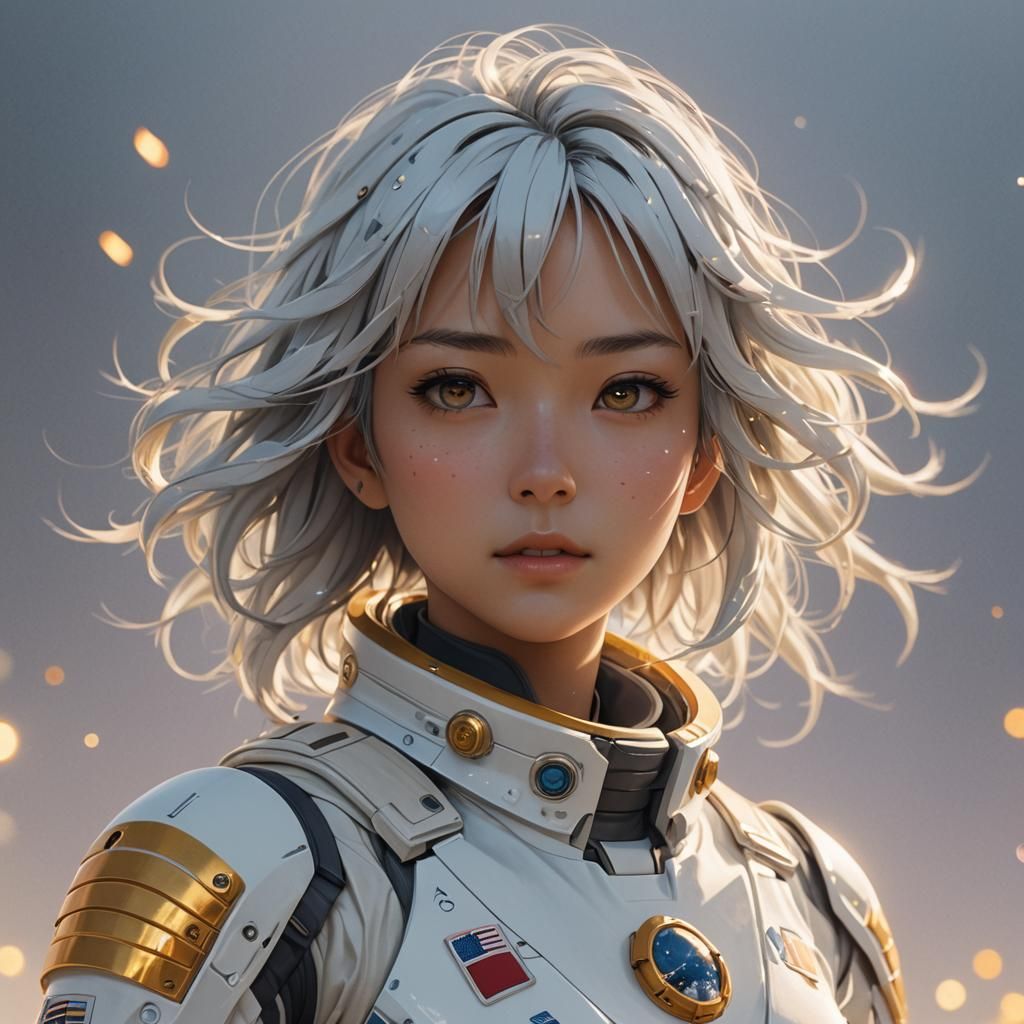 Astronaut Girl in Windstorm: Anime-Inspired 3D Portrait