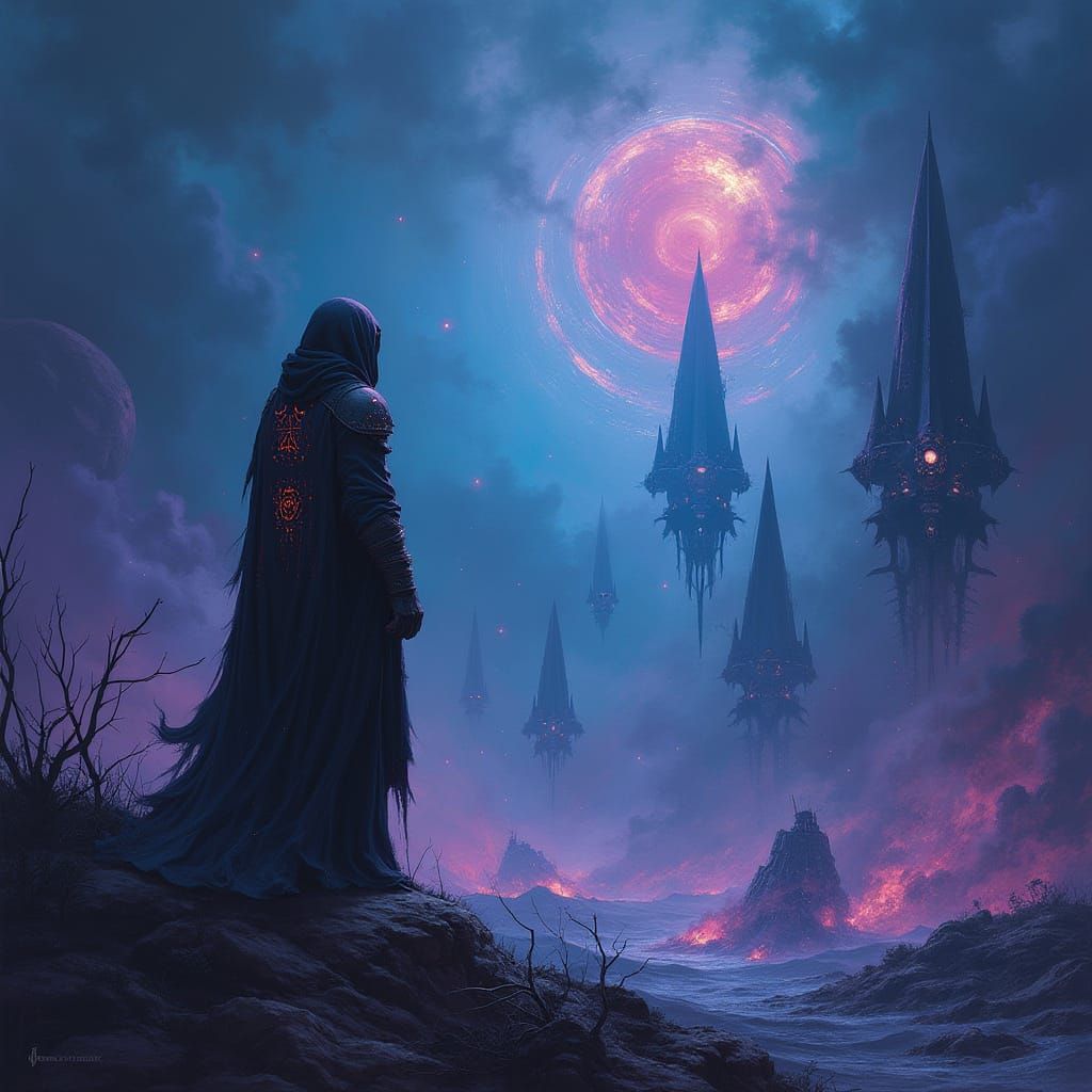 Spectral Warrior Gazing Upon Necron Graveyard