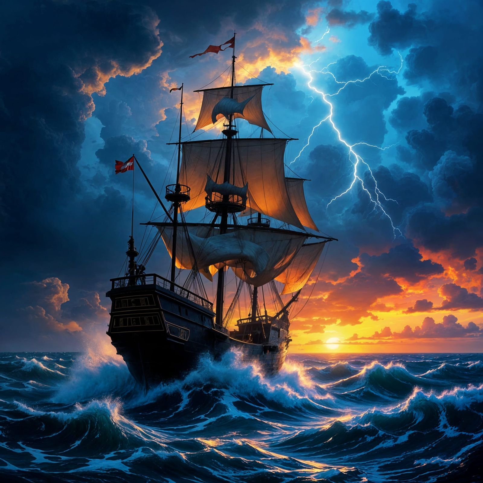 17th Century Ship Battles Stormy Seas