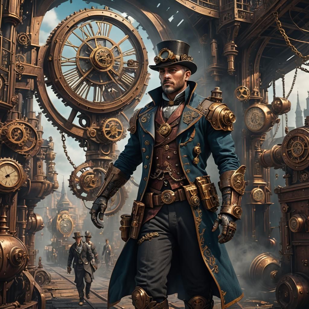 Steampunk Man in Detailed Matte Painting Style