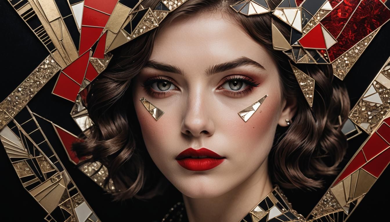 Art Deco Photo Fragment Portrait of a Girl