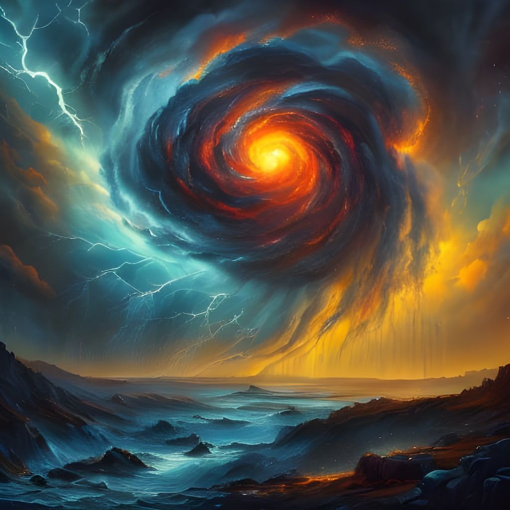 Stormy Vision of a Heavenly Windstorm in Vibrant Flaming Col...
