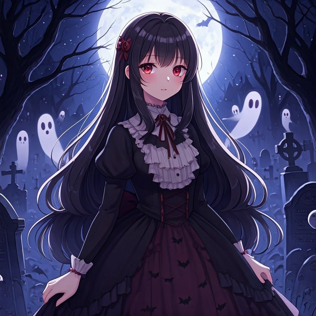 Gothic Magical Girl in Whimsical Manga Style