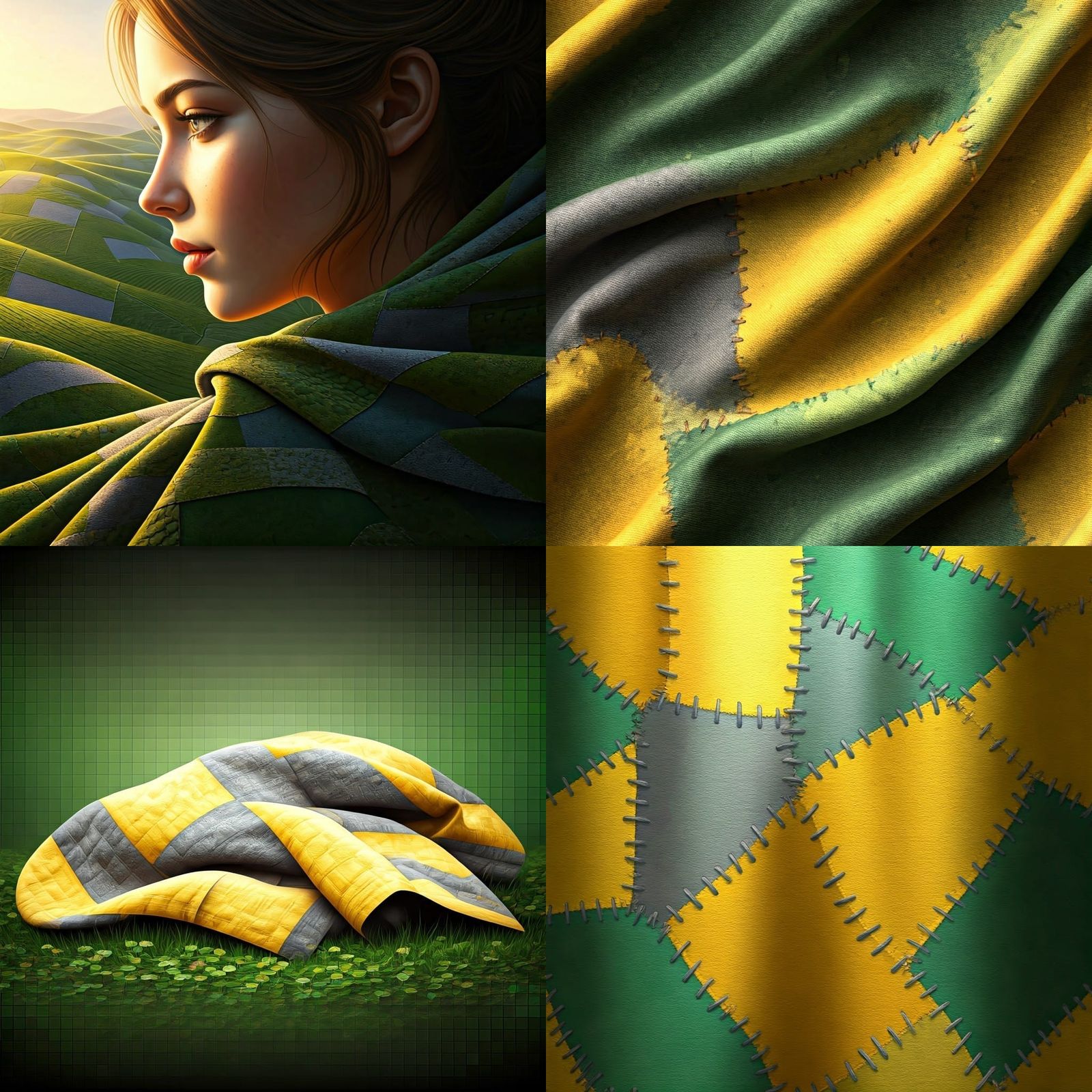 Vibrant Patchwork Landscape in Hyperrealistic Style