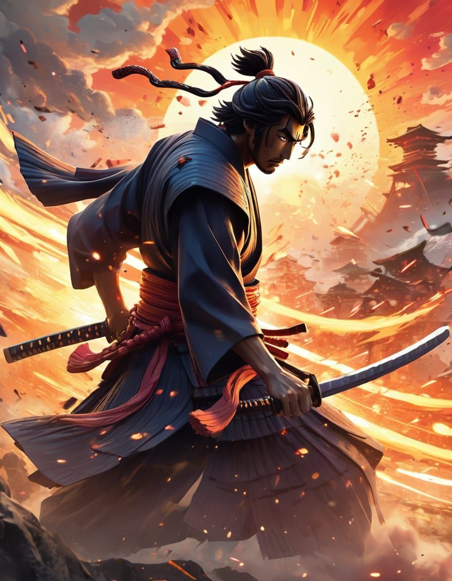 Samurai's Final Strike at Sunset
