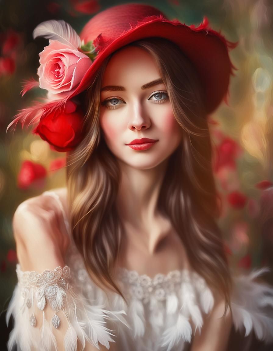 Impressionist Portrait of Woman with Feathered Hat