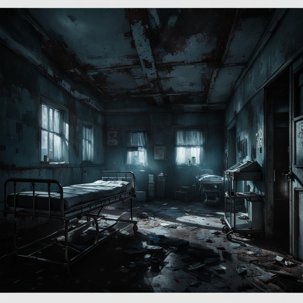 Haunted Hospital Ward in Dark Watercolor Style