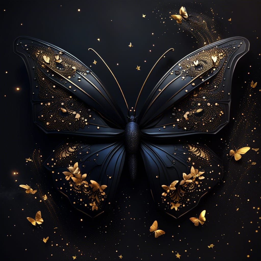 Glittering Black Butterfly: Anime-Inspired Fantasy Art