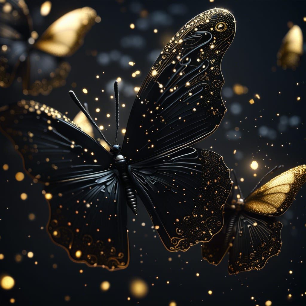Glittering Black Butterfly: Anime-Inspired Fantasy Art