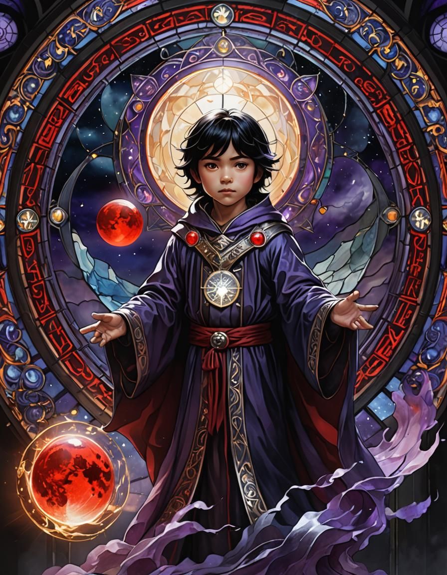 Stained Glass: Floating Child with Violet Energy