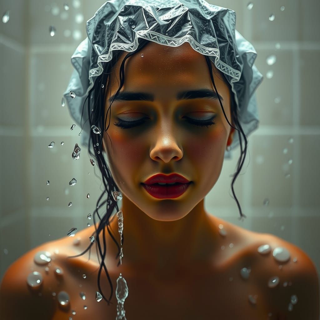 Hyperrealistic Shower Scene of Woman in Digital Art Style