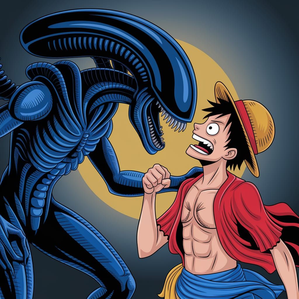 Xenomorph Battles Luffy in an Epic Sci-Fi Melee