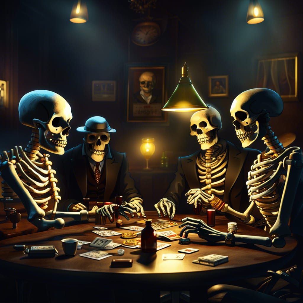 Skeletal Poker Players in Dark Fantasy Art Style