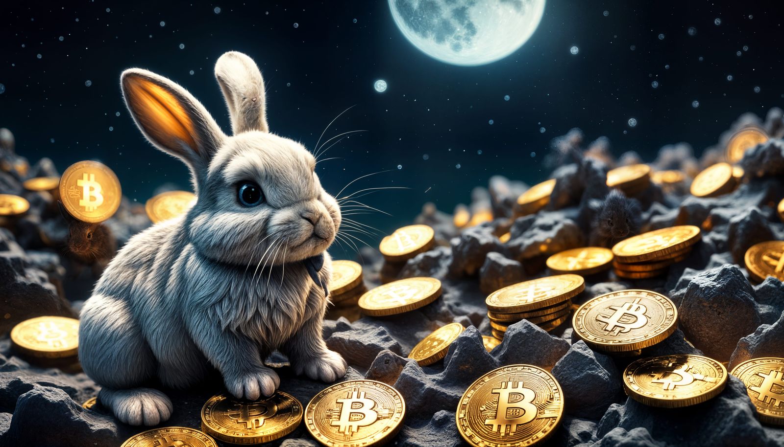 Bitcoin Bunny on the Moon: Digital Concept Art