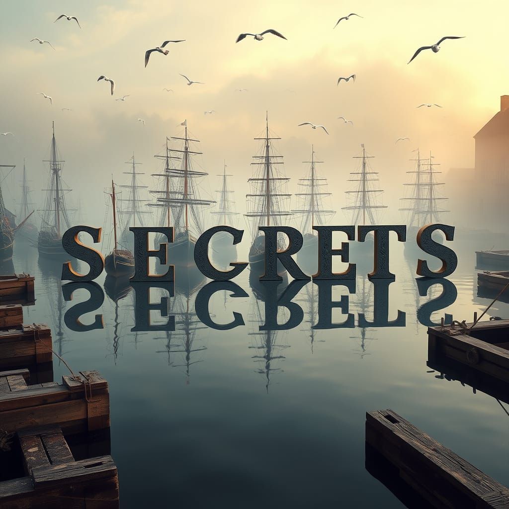 A Serene Maritime Scene with Ships Spelling Out SECRETS in E...