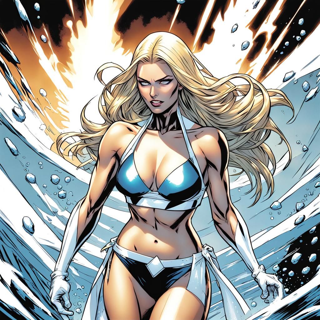 Emma Frost in Wet Bikini, Anime Comic Book Style