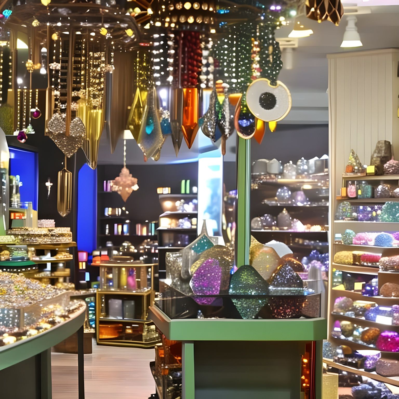 Bohemian Crystal Shop Interior with Sparkling Gems