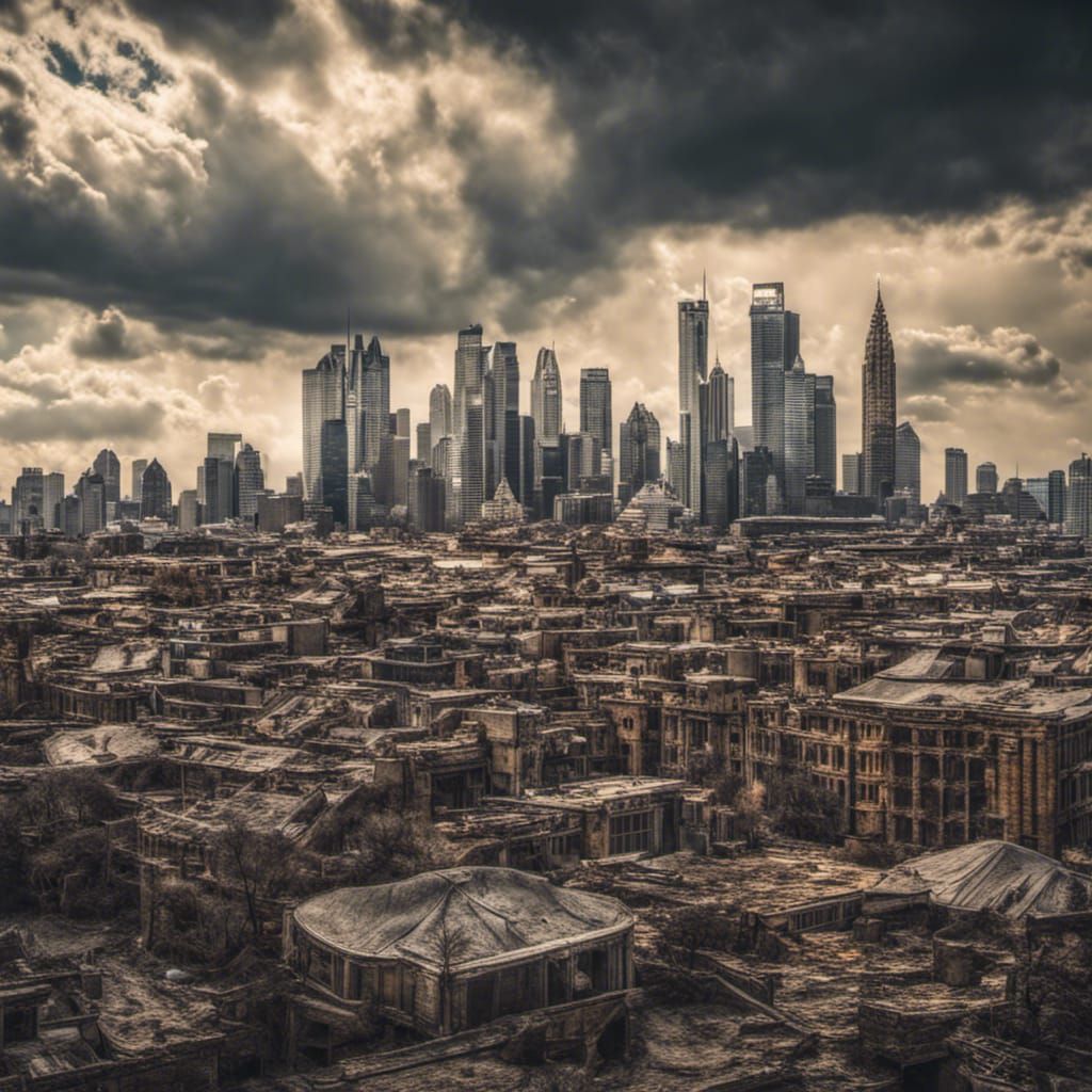 Time-Traveling City Skyline in Hyperrealistic Detail