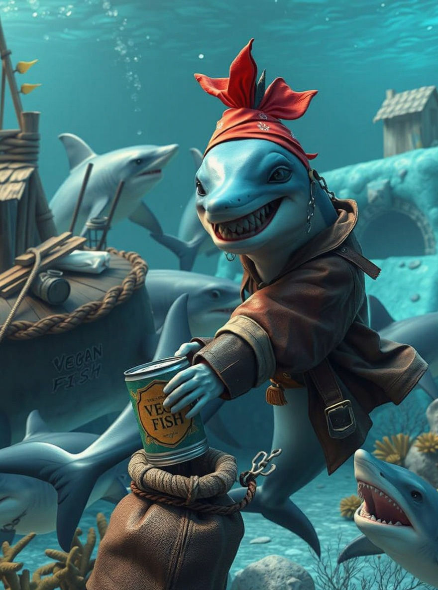 Dolphin Pirates Pillage Vegan Shark Village in 3D