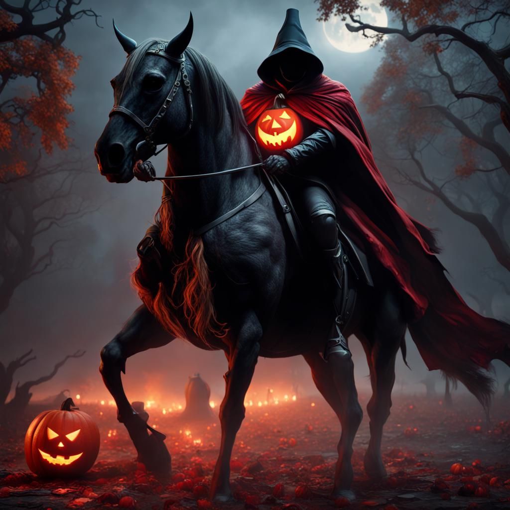 Headless Horseman with Jack-o'-Lantern: Fantasy Art
