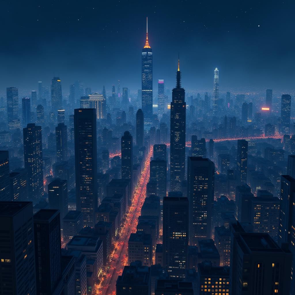 Night Cityscape in Realistic Anime Style