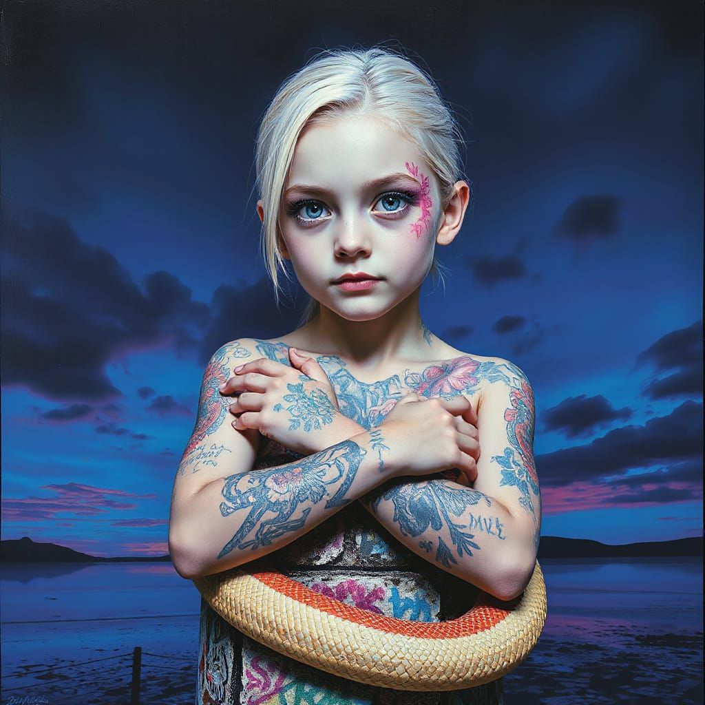 Surreal Albino Siren Emerges from Dark Blue Futuristic Lands...