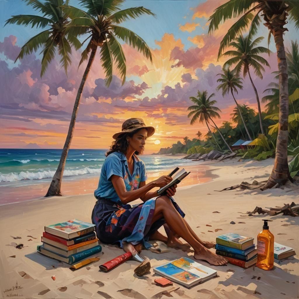 Tropical Beach Scene with Unexpected Items